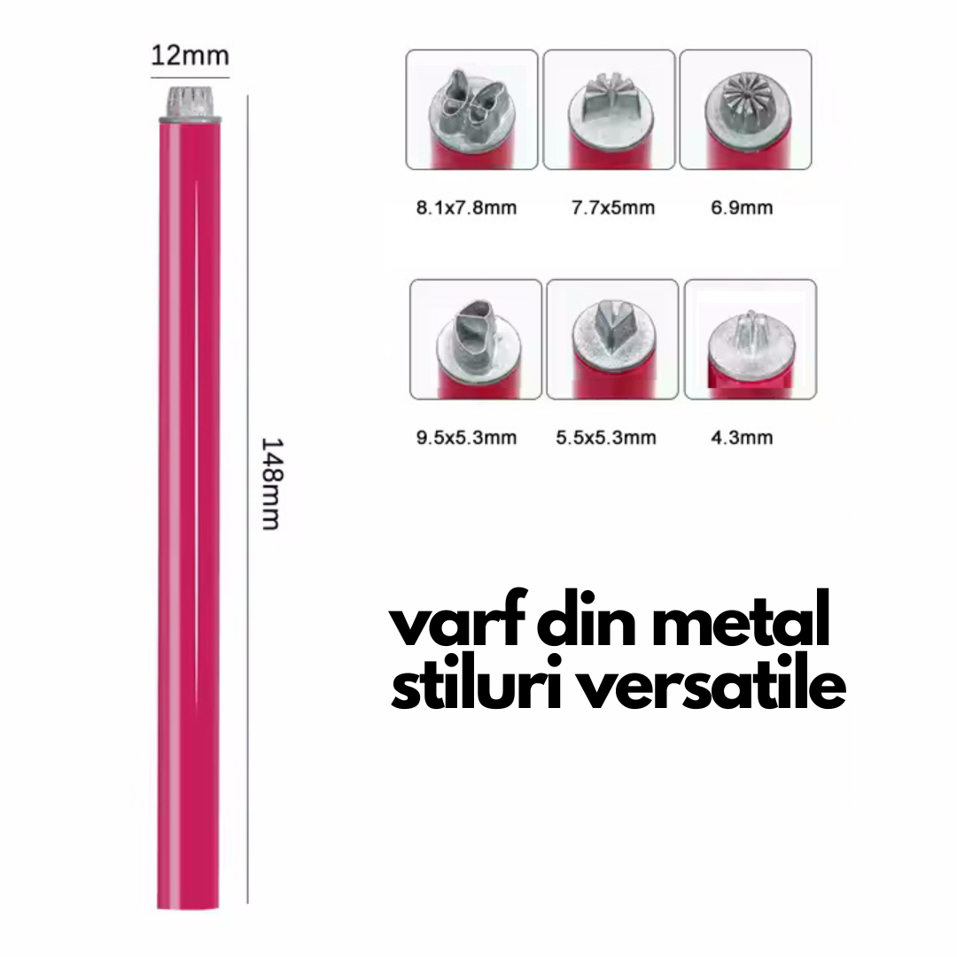 Set stampile pentru unghii, varf metalic, 6 forme diferite - SuzettaBeauty™