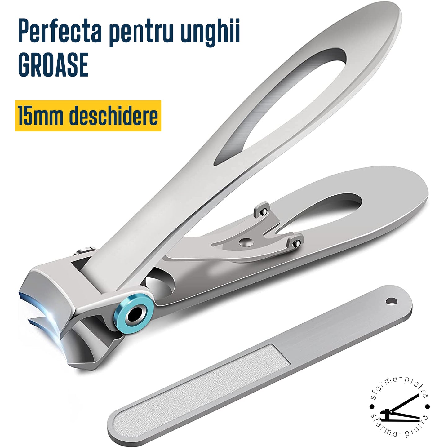 Sfarma-Piatra™ - Set cleste pedichiura + Unghiera lata + Pila pentru unghii dure, groase si incarnate, materiale din otel
