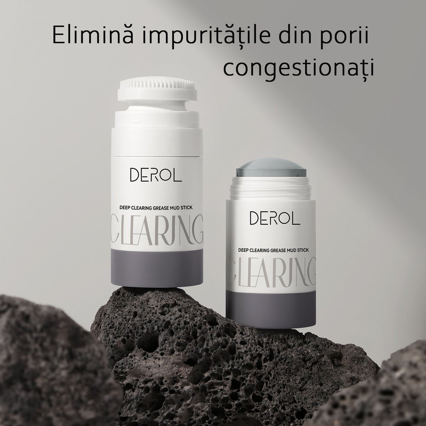 Masca faciala cu argila vulcanica, include perie pentru scrub - Derol®