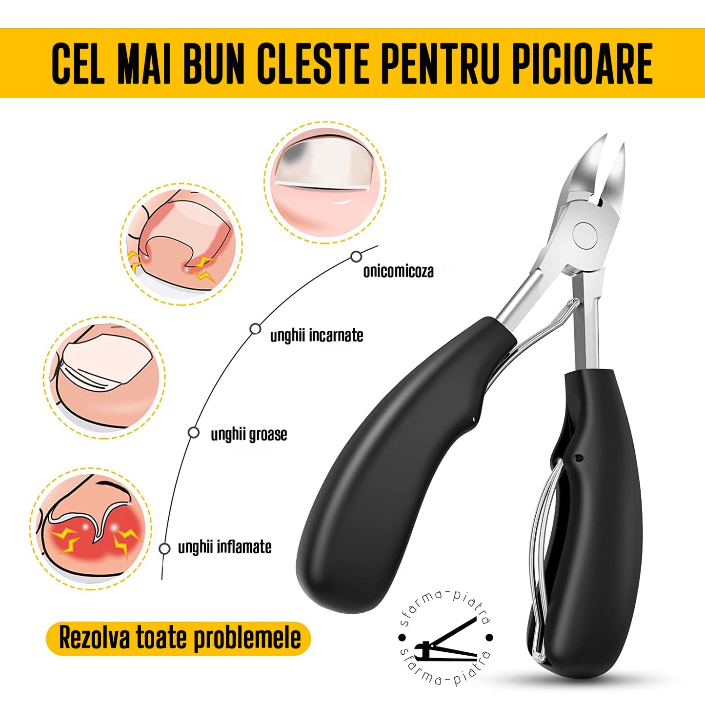 Sfarma-Piatra™ - Set cleste pedichiura + Unghiera lata + Pila pentru unghii dure, groase si incarnate, materiale din otel