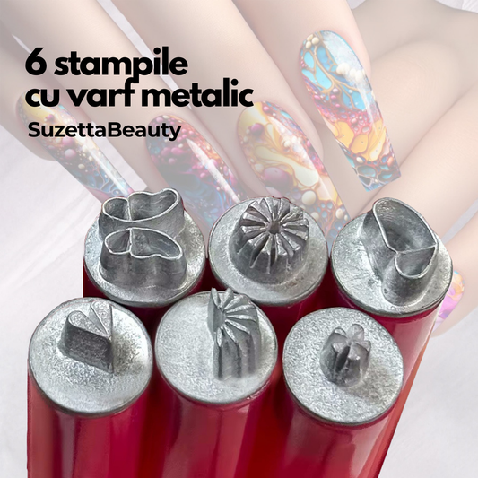 Set stampile pentru unghii, varf metalic, 6 forme diferite - SuzettaBeauty™