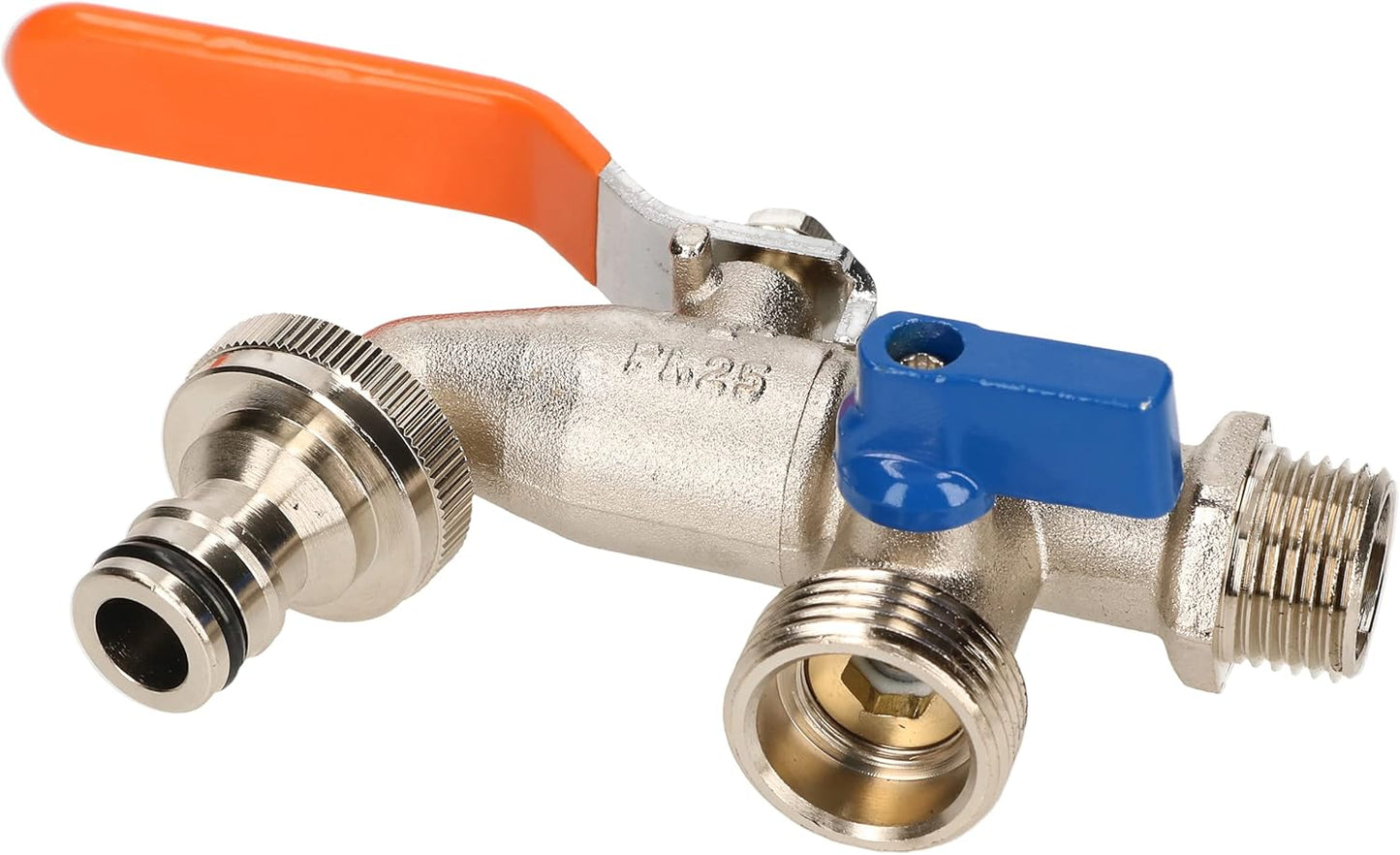 Robinet de exterior cu dublă ieșire – 1/2" și 3/4", conector rapid furtun, mâner metalic