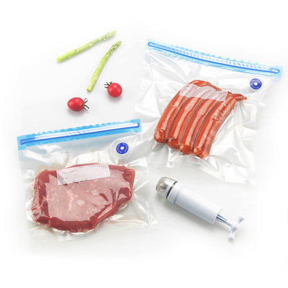 Set 10 pungi alimentare reutilizabile pentru vidat, cu pompa inclusa, 30cm x 34cm