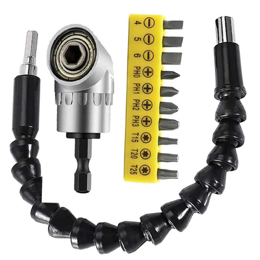 Set adaptor unghiular + prelungitor flexibil + 10 capete pentru surubelnita